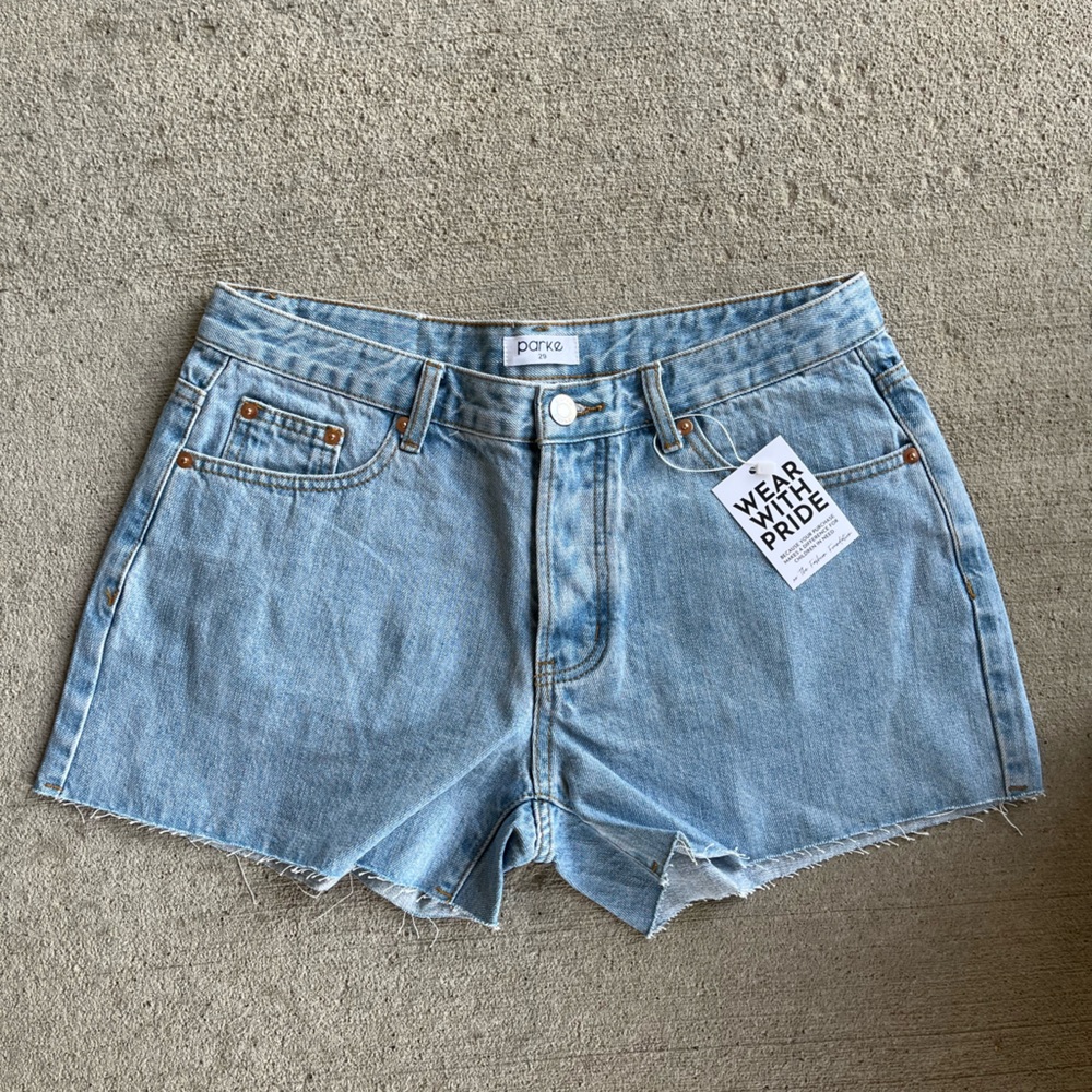 Parke denim mini blue shorts NWT